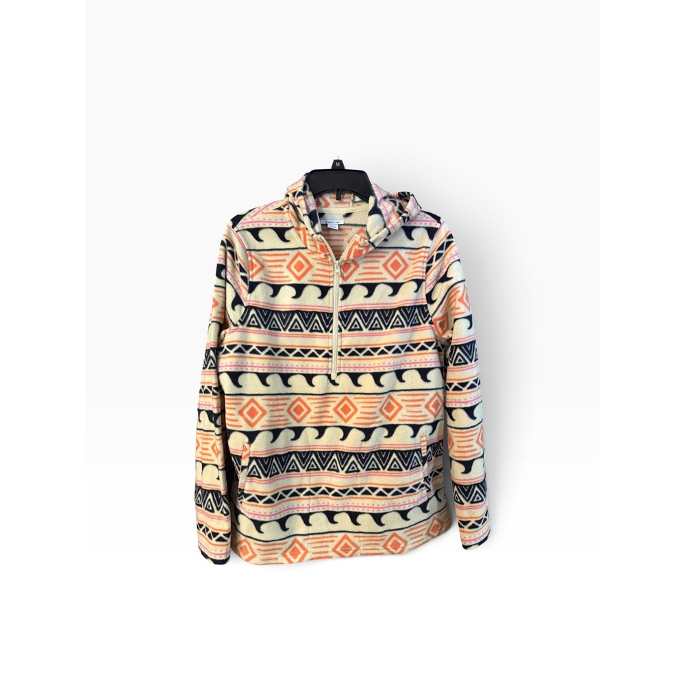 ONeill Womens Fleece Hoodie Quarter Zip Southwestern Wave Print Cream Orange M
